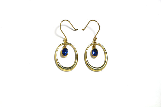 Lacivert Zirkon Taşlı Halka Küpe